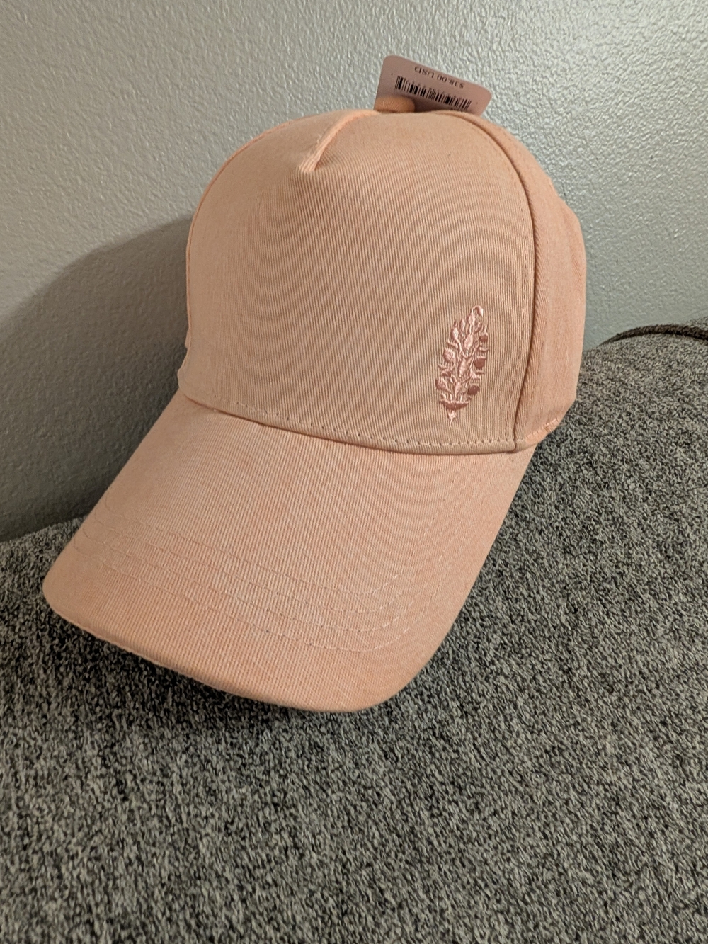 Free People Peach Pink Leaf Embroidered Baseball Cap